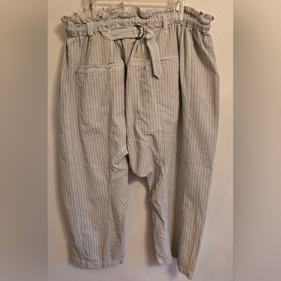 Free People Runyan Cotton Harem Drop Crotch Baggy Drawstring Pant Blue White Med - Picture 5 of 11